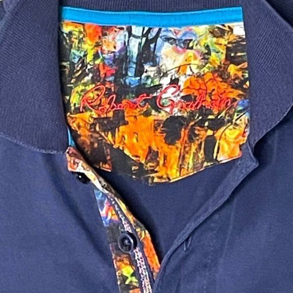 Robert Graham Skull Polo Shirt Men's S Classic Fit Designer Golf‎ Blue MSRP $98 - Picture 4 of 8